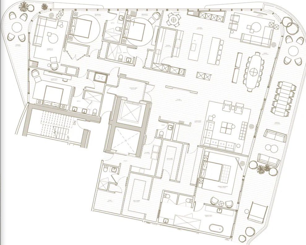2D floor plan layout for the PH 3004 by Fortune International Group in The Ritz-Carlton Residences, Pompano Beach - The Beach Tower, Pompano Beach, FL (Image 1).