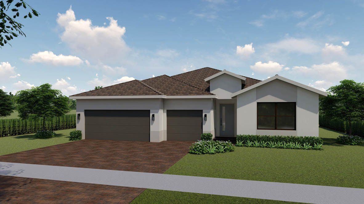 Front exterior of a new home in Estrella Square, Homestead, FL, highlighting curb appeal (Image 1).