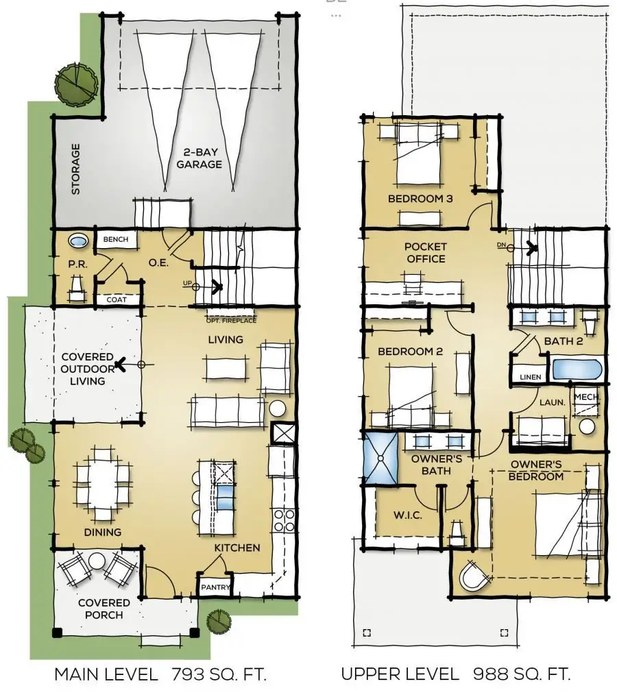 2D floor plan layout for the The Inverness by Montano Homes in Elevations at Murphy Creek, Aurora, CO (Image 1).