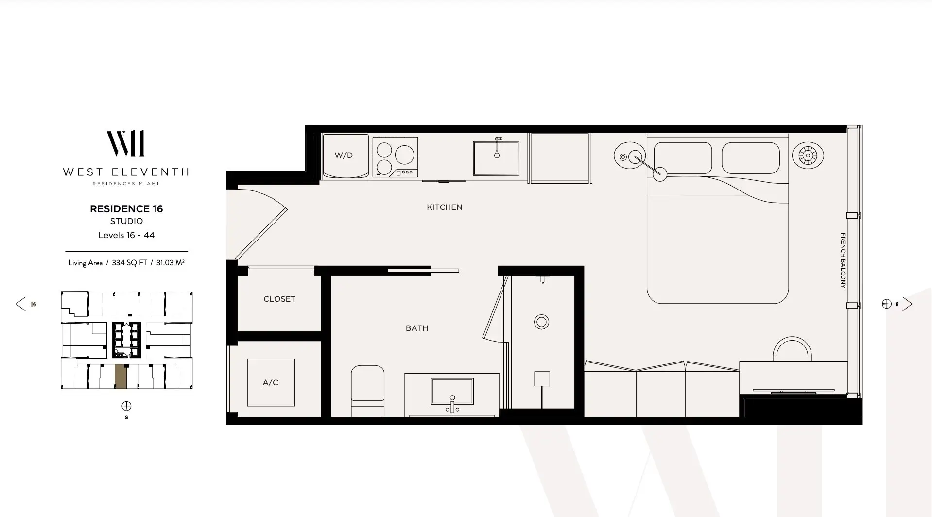 2D floor plan layout for the Residence 16 by Property Markets Group in West Eleventh Residences, Miami, FL (Image 1).