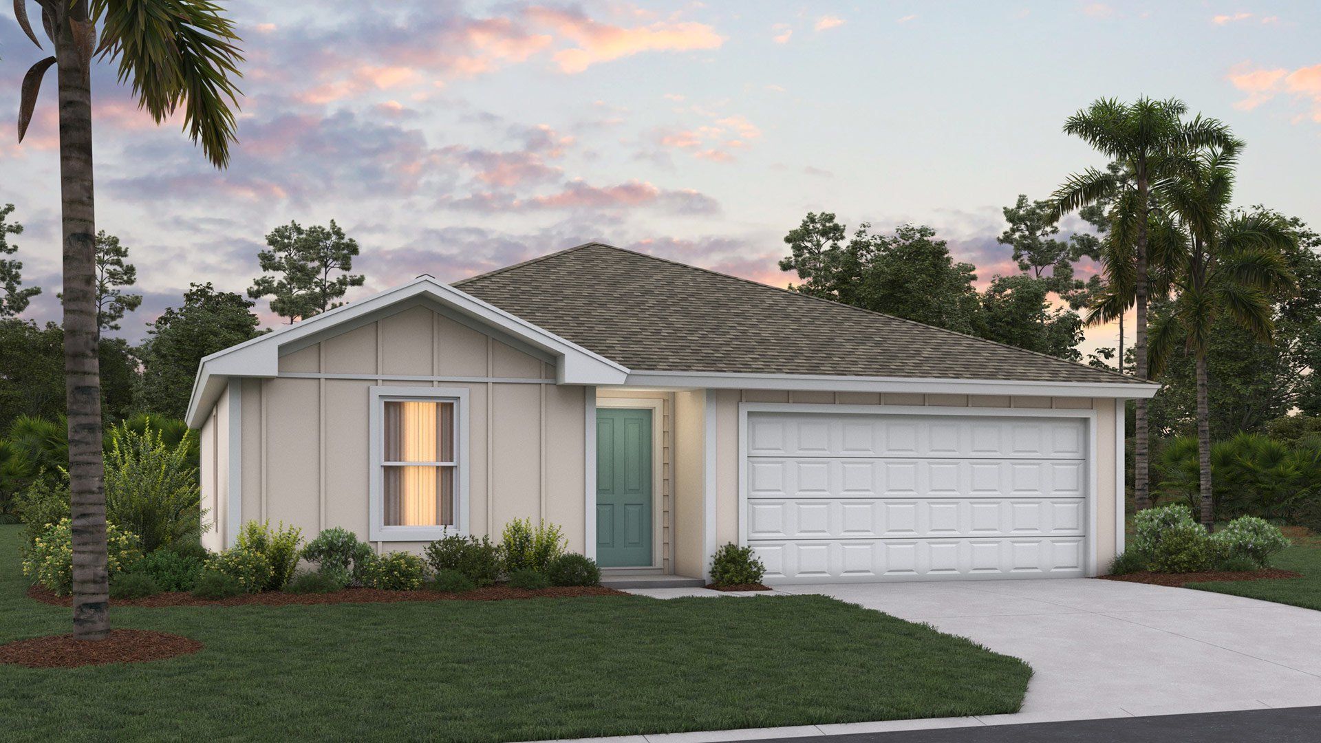 Front exterior of a new home in Canopy Oaks, Kingsland, GA, highlighting curb appeal (Image 1). Front exterior of a new home in Canopy Oaks, Kingsland, GA, highlighting curb appeal (Image 1).