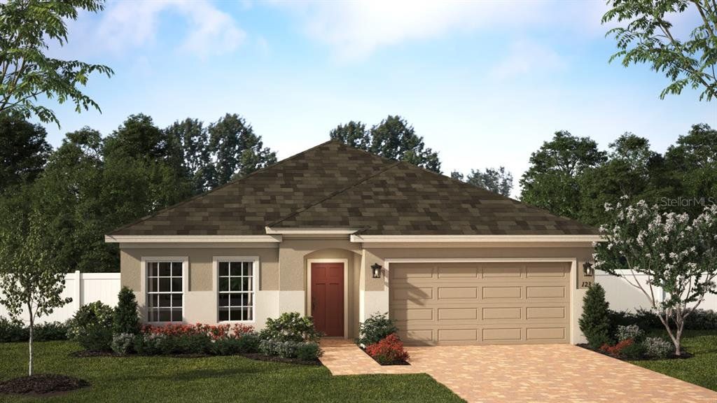 Front exterior of a new home in Trinity Place, St. Cloud, FL, highlighting curb appeal (Image 1). Front exterior of a new home in Trinity Place, St. Cloud, FL, highlighting curb appeal (Image 1).