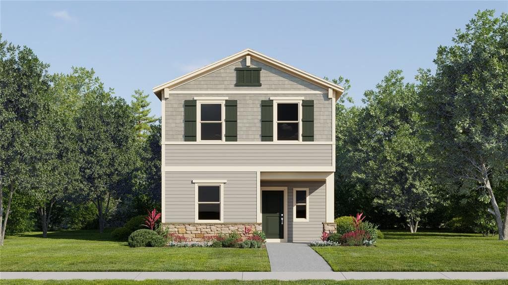 Front exterior of a new home in The Glades at Crossprairie, St. Cloud, FL, highlighting curb appeal (Image 1). Front exterior of a new home in The Glades at Crossprairie, St. Cloud, FL, highlighting curb appeal (Image 1).