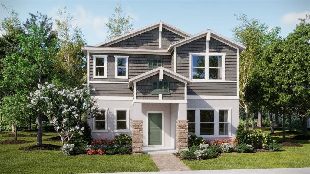 Front exterior of a new home in Bridgewalk, St. Cloud, FL, highlighting curb appeal (Image 1). Front exterior of a new home in Bridgewalk, St. Cloud, FL, highlighting curb appeal (Image 1).