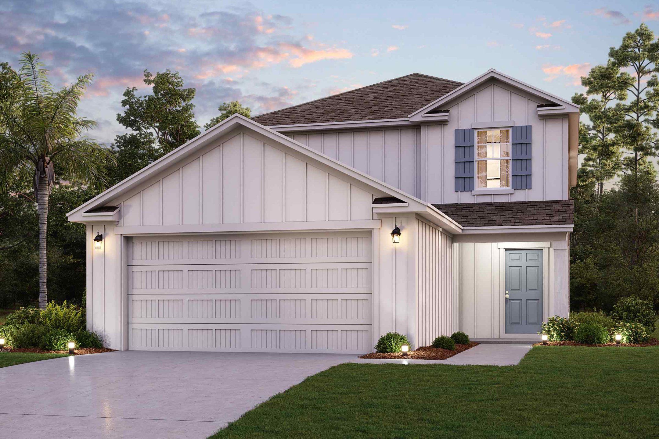 Front exterior of a new home in The Landings at Pecan Park, Jacksonville, FL, highlighting curb appeal (Image 1). Front exterior of a new home in The Landings at Pecan Park, Jacksonville, FL, highlighting curb appeal (Image 1).