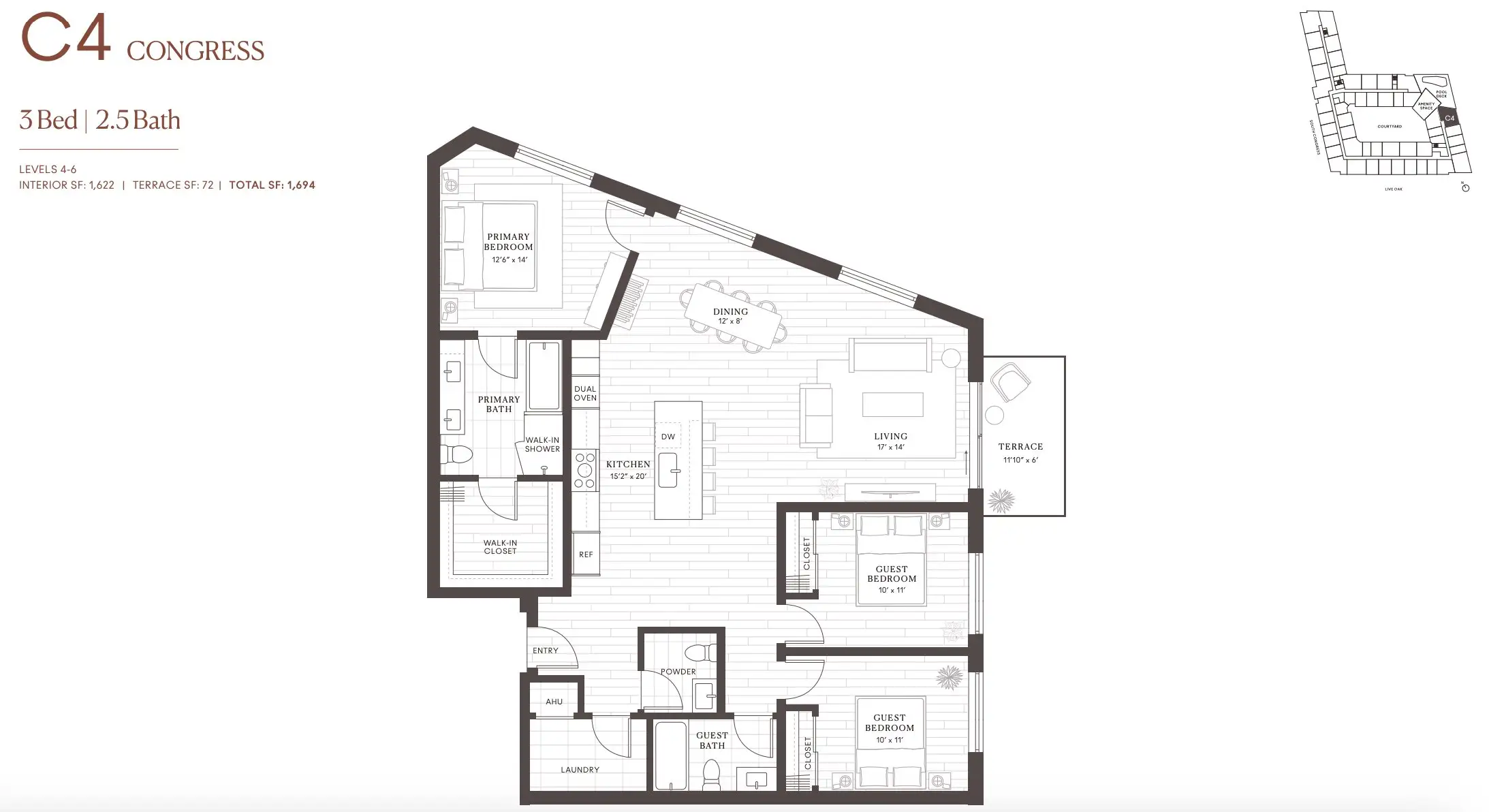2D floor plan layout for the C4 Congress by Intracorp in Leland South Congress, Austin, TX (Image 1).