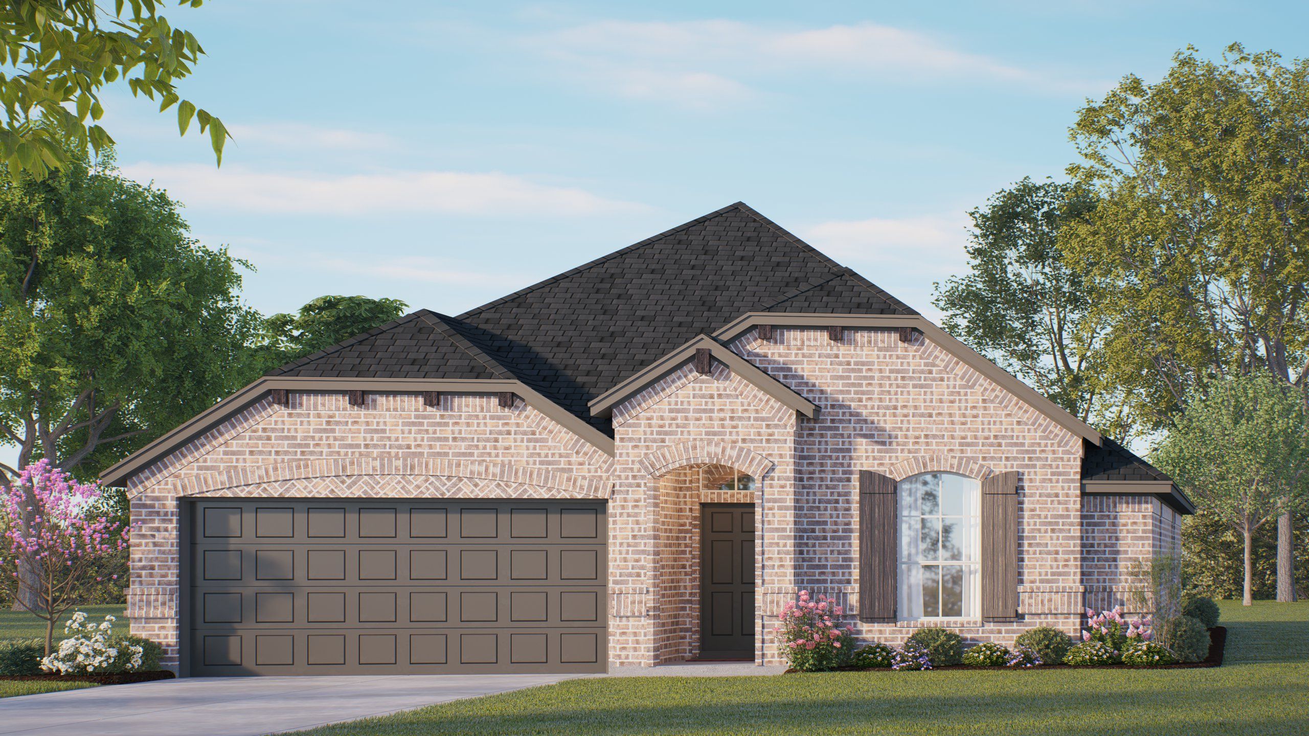 Front exterior of a new home in El Dorado, Granbury, TX, highlighting curb appeal (Image 1). Front exterior of a new home in El Dorado, Granbury, TX, highlighting curb appeal (Image 1).