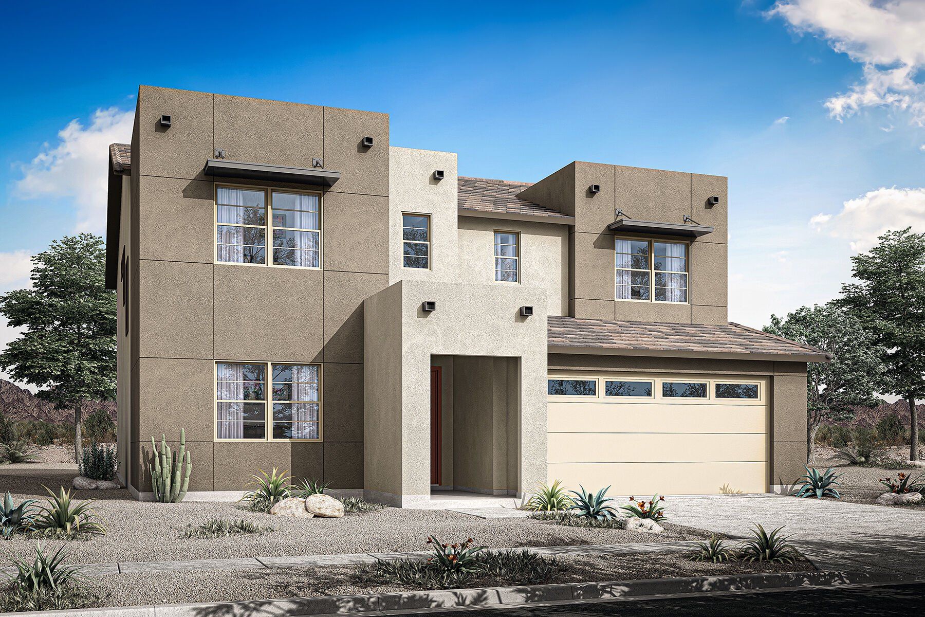 Front exterior of a new home in Tyler Ranch, Buckeye, AZ, highlighting curb appeal (Image 1). Front exterior of a new home in Tyler Ranch, Buckeye, AZ, highlighting curb appeal (Image 1).