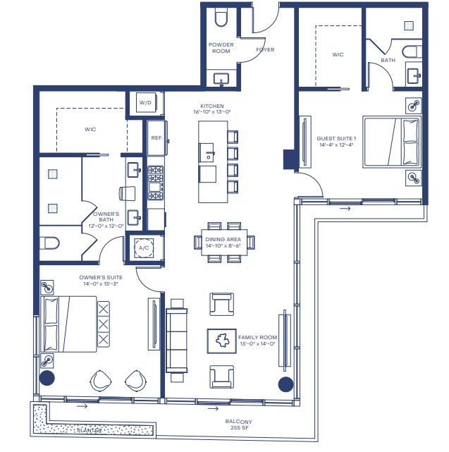 2D floor plan layout for the RESIDENCES 305—805 by Regency Development Group in La Maré Bay Harbor Islands Regency Collection, Bay Harbor Islands, FL (Image 1).