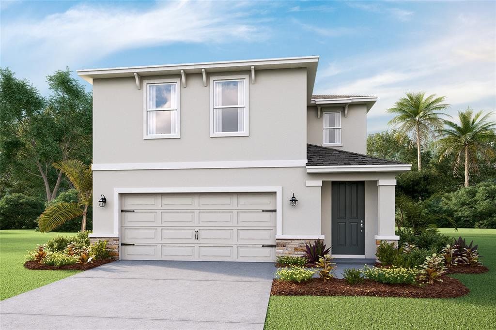 Front exterior of a new home in Farm at Varrea, Plant City, FL, highlighting curb appeal (Image 1). Front exterior of a new home in Farm at Varrea, Plant City, FL, highlighting curb appeal (Image 1).
