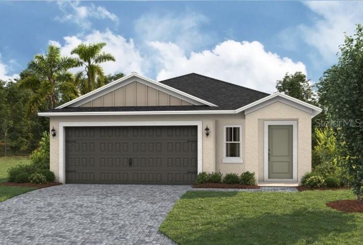 Front exterior of a new home in Two Rivers, Zephyrhills, FL, highlighting curb appeal (Image 1). Front exterior of a new home in Two Rivers, Zephyrhills, FL, highlighting curb appeal (Image 1).