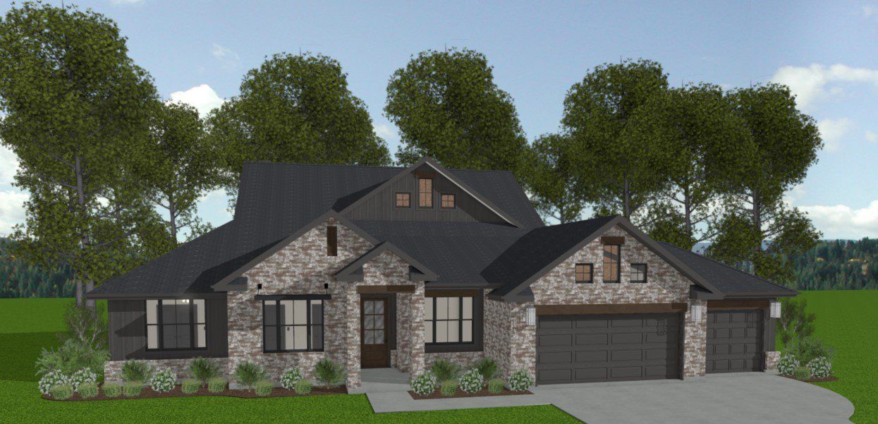 Front exterior of a new home in Greens Prairie Reserve, College Station, TX, highlighting curb appeal (Image 1).