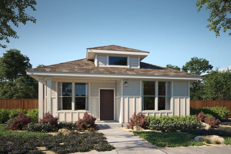Front exterior of a new home in Porter Country, Buda, TX, highlighting curb appeal (Image 1).