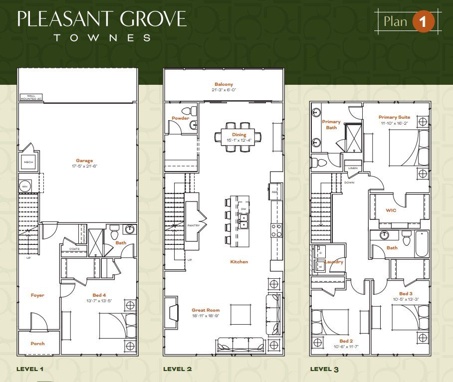 2D floor plan layout for the Plan 1 by Concept 8 in Pleasant Grove Townes, Raleigh, NC (Image 1).