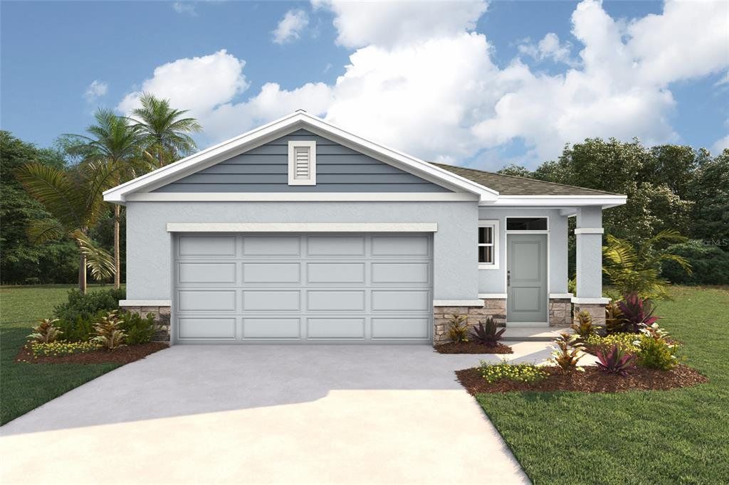 Front exterior of a new home in Deerbrook, Land O' Lakes, FL, highlighting curb appeal (Image 1). Front exterior of a new home in Deerbrook, Land O' Lakes, FL, highlighting curb appeal (Image 1).