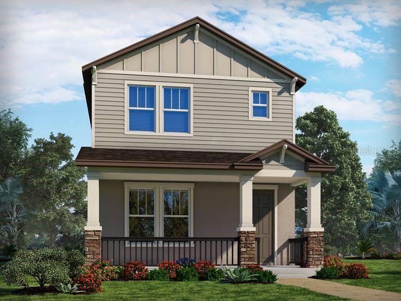 Front exterior of a new home in Silverleaf Reserve Bungalows, Winter Garden, FL, highlighting curb appeal (Image 1).
