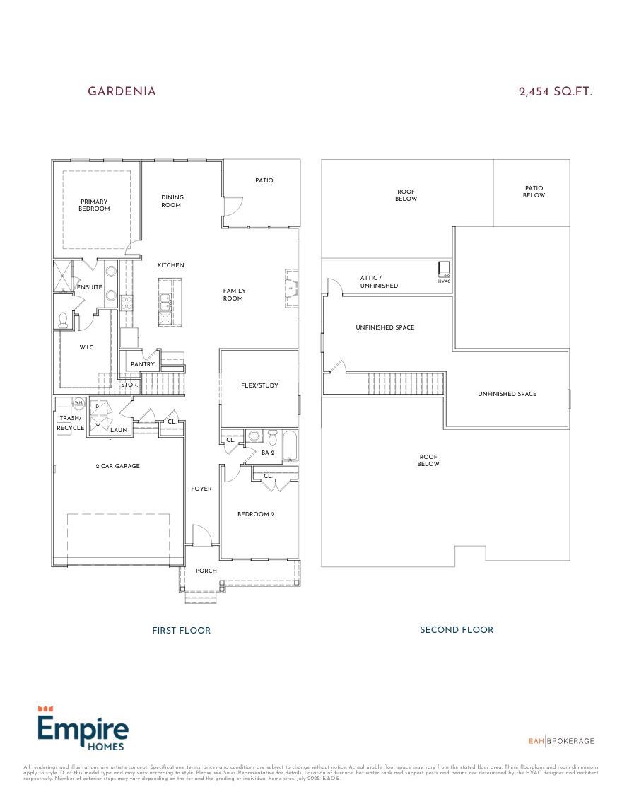 2D floor plan layout for the Gardenia by Empire Homes in Wildflower, Chattanooga, TN (Image 1).