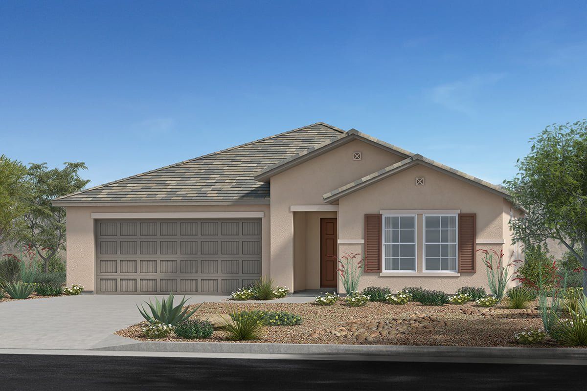 Front exterior of a new home in Entrada Del Pueblo at Rancho Sahuarita, Sahuarita, AZ, highlighting curb appeal (Image 1). Front exterior of a new home in Entrada Del Pueblo at Rancho Sahuarita, Sahuarita, AZ, highlighting curb appeal (Image 1).