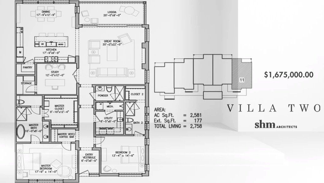 2D floor plan layout for the Villa 2 - 11 by Savannah Developers in The Residences, Irving, TX (Image 1).