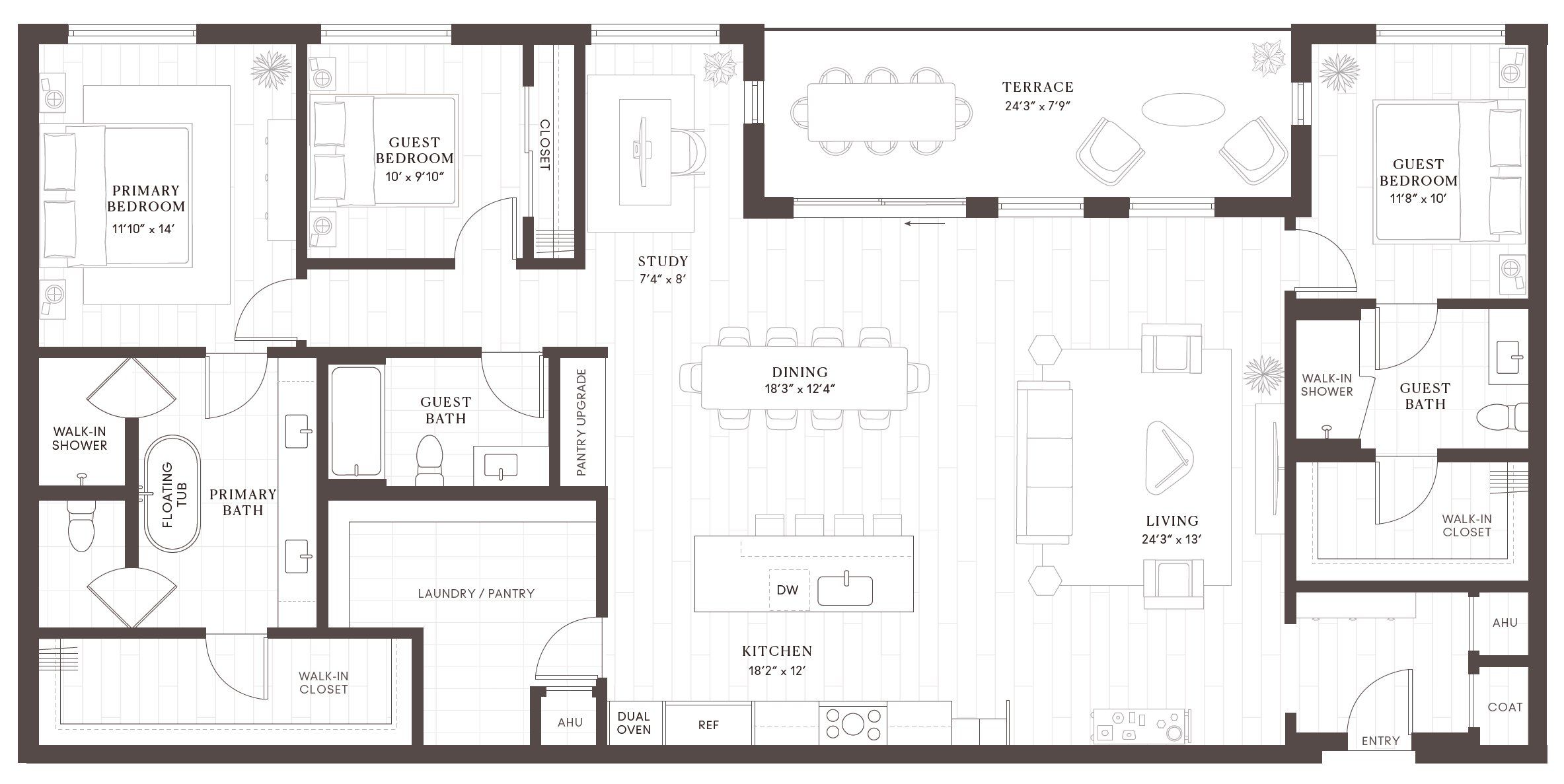 2D floor plan layout for the C15 Penthouse by Intracorp in Leland South Congress, Austin, TX (Image 1).