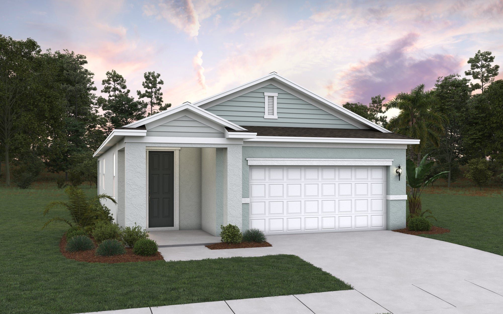 Front exterior of a new home in Creekside Run at Babcock Ranch, Punta Gorda, FL, highlighting curb appeal (Image 1). Front exterior of a new home in Creekside Run at Babcock Ranch, Punta Gorda, FL, highlighting curb appeal (Image 1).