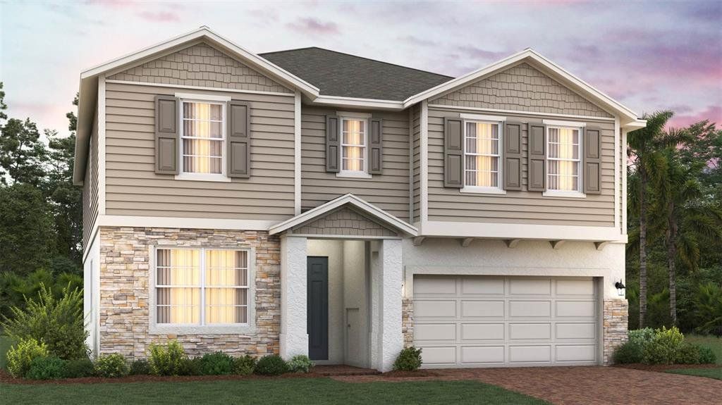 Front exterior of a new home in Eagletail Landings, Howey-in-the-Hills, FL, highlighting curb appeal (Image 1). Front exterior of a new home in Eagletail Landings, Howey-in-the-Hills, FL, highlighting curb appeal (Image 1).