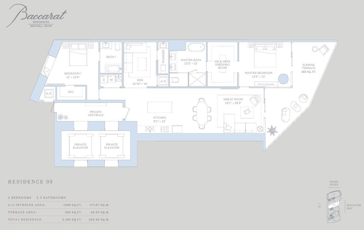 2D floor plan layout for the Residence 03 by Related Group in Baccarat Residences Miami, Miami, FL (Image 1). 2D floor plan layout for the Residence 03 by Related Group in Baccarat Residences Miami, Miami, FL (Image 1).