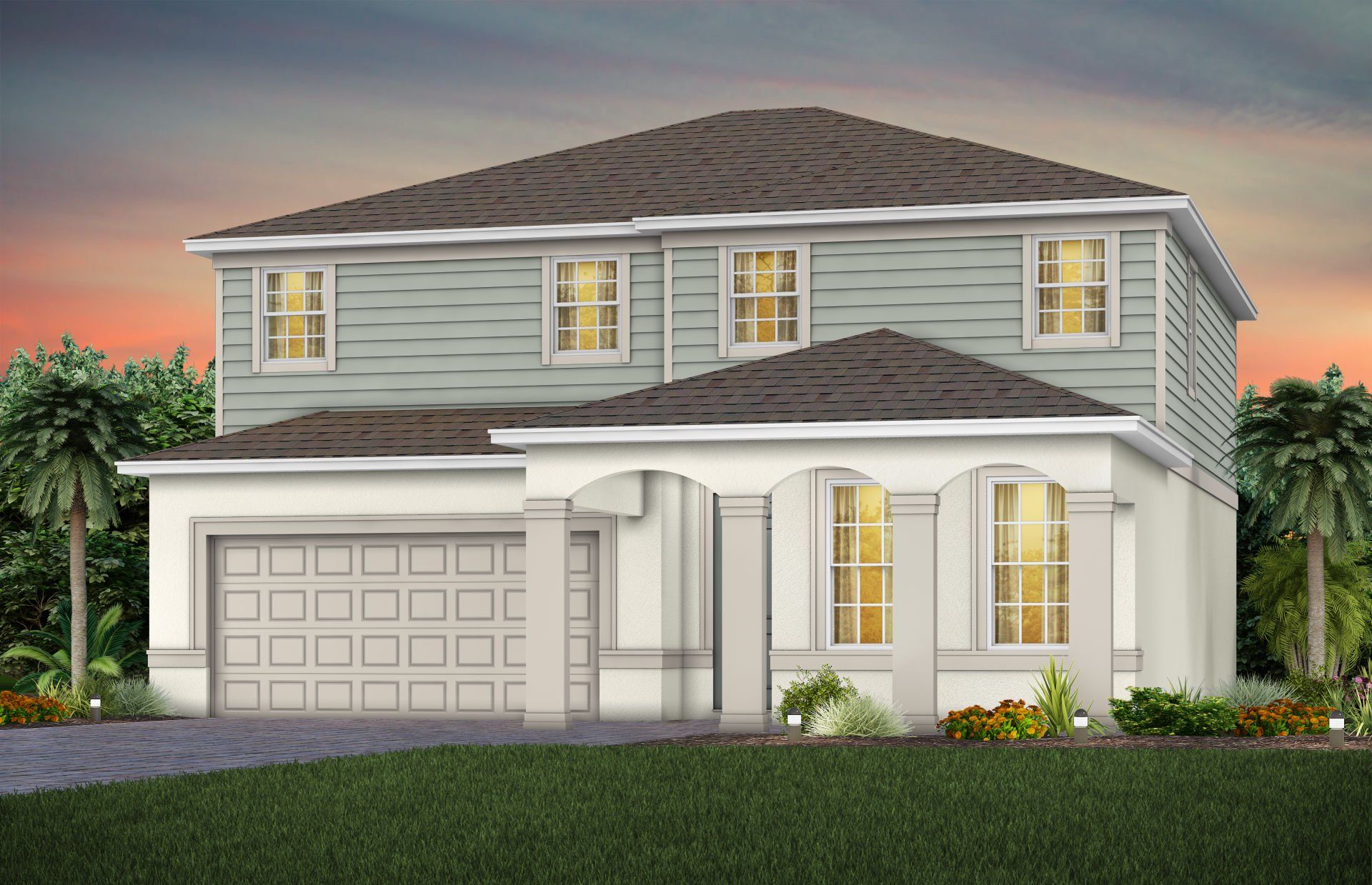 Front exterior of a new home in Parkside Trails, Clermont, FL, highlighting curb appeal (Image 1). Front exterior of a new home in Parkside Trails, Clermont, FL, highlighting curb appeal (Image 1).