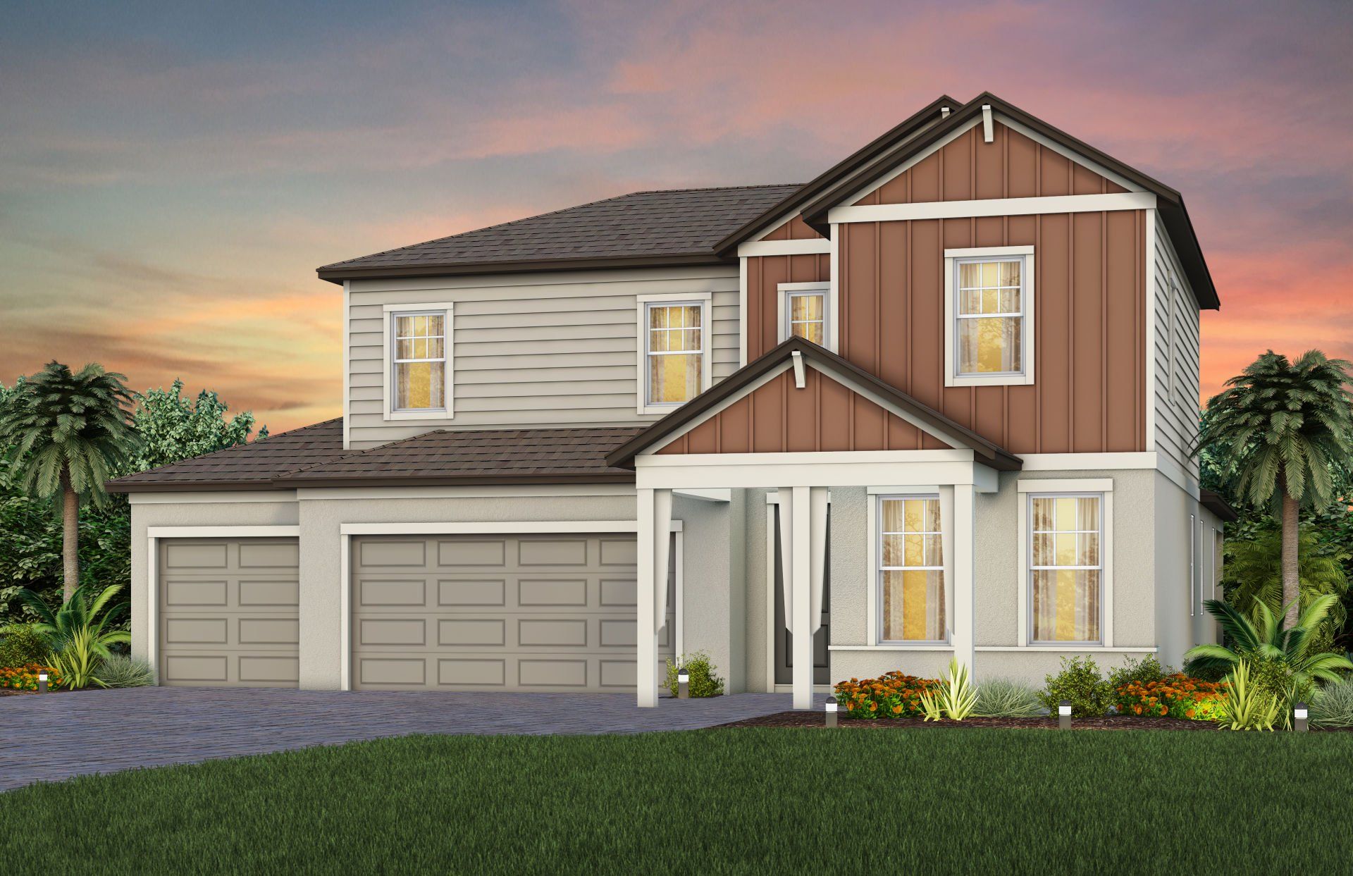 Front exterior of a new home in Waterset, Apollo Beach, FL, highlighting curb appeal (Image 1). Front exterior of a new home in Waterset, Apollo Beach, FL, highlighting curb appeal (Image 1).
