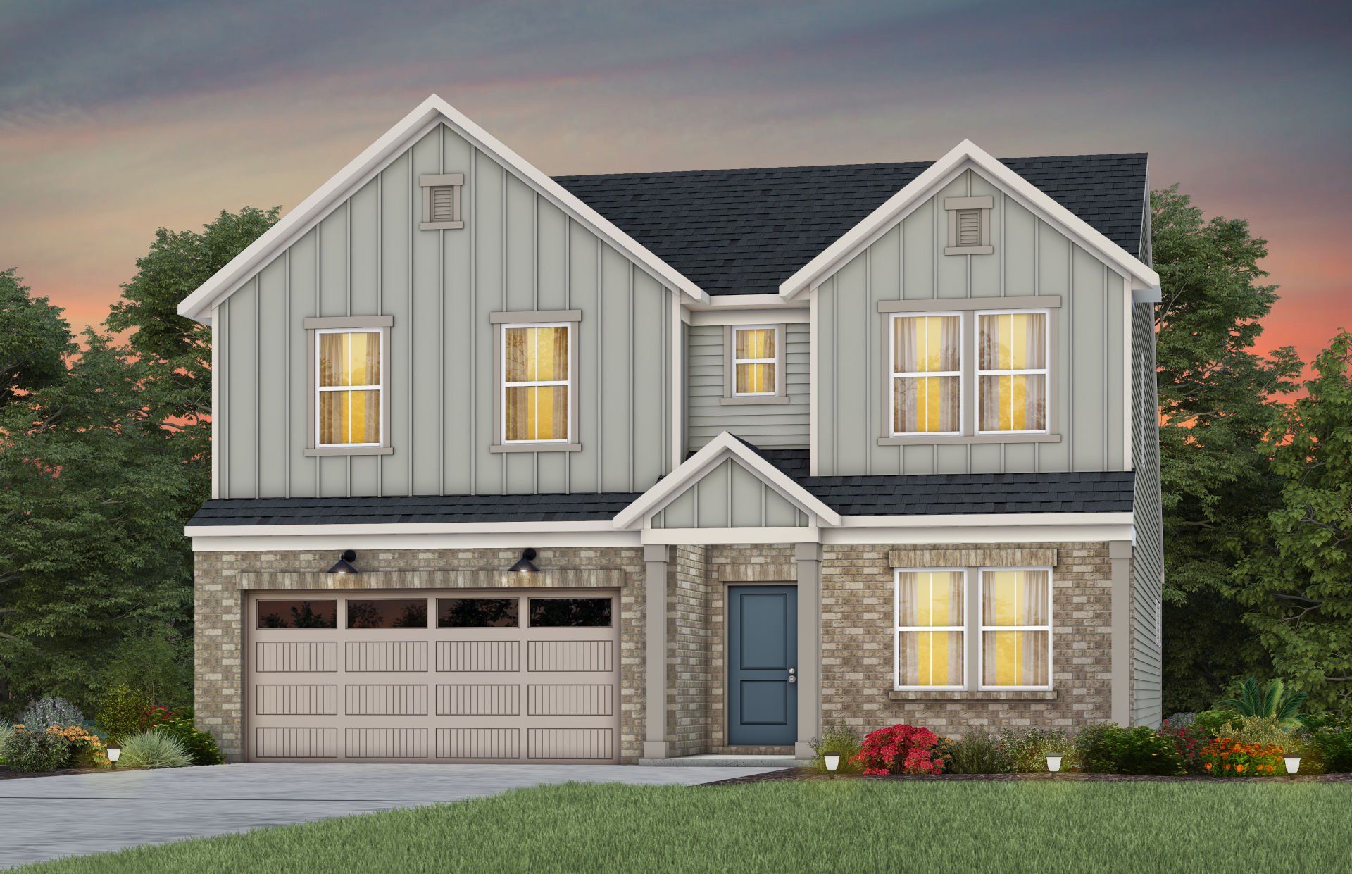 Front exterior of a new home in The Retreat at Carolina Ridge, Harrisburg, NC, highlighting curb appeal (Image 1). Front exterior of a new home in The Retreat at Carolina Ridge, Harrisburg, NC, highlighting curb appeal (Image 1).