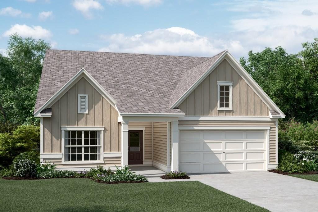 Front exterior of a new home in Candleberry Place, Sharpsburg, GA, highlighting curb appeal (Image 1).