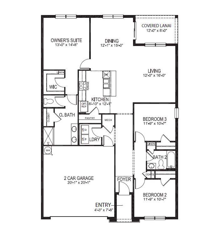 2D floor plan layout of this home in Oak Leaf Preserve, New Smyrna Beach, FL (Image 1).
