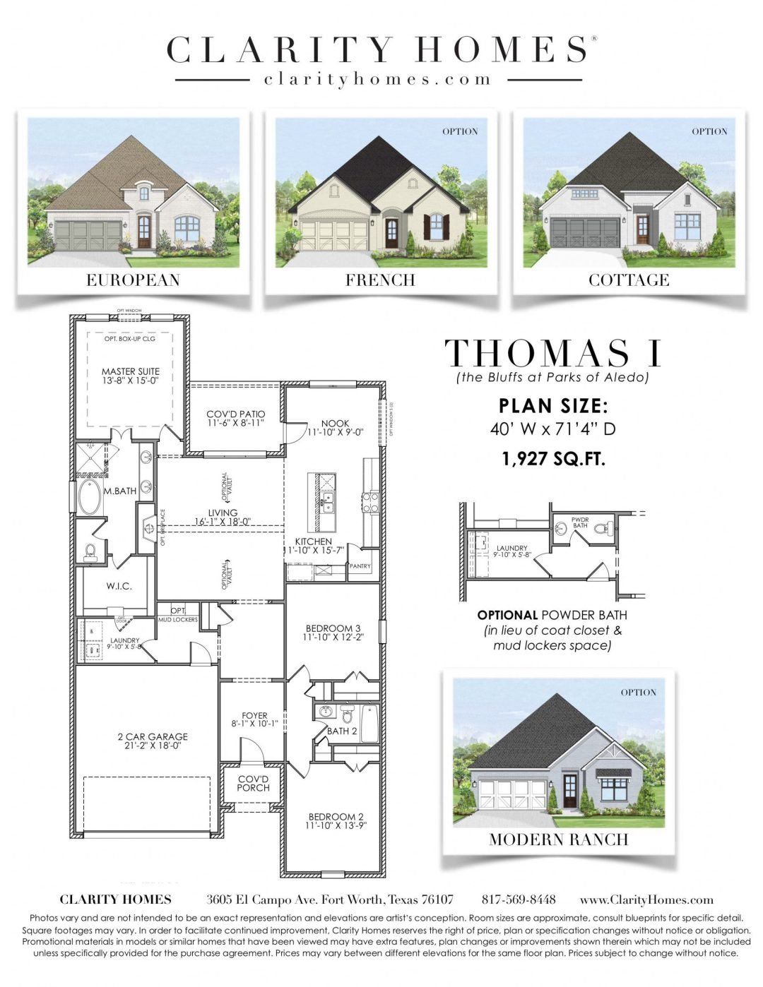 2D floor plan layout for the Thomas I by Clarity Homes in The Lakes At Park Of Aledo, Aledo, TX (Image 1). 2D floor plan layout for the Thomas I by Clarity Homes in The Lakes At Park Of Aledo, Aledo, TX (Image 1).