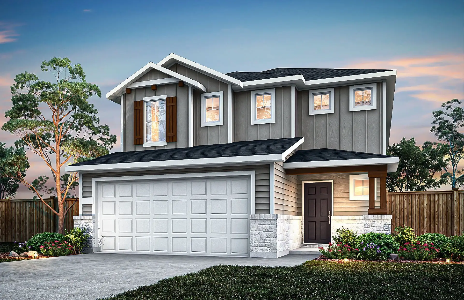 Front exterior of a new home in Cameron Place, Austin, TX, highlighting curb appeal (Image 1). Front exterior of a new home in Cameron Place, Austin, TX, highlighting curb appeal (Image 1).