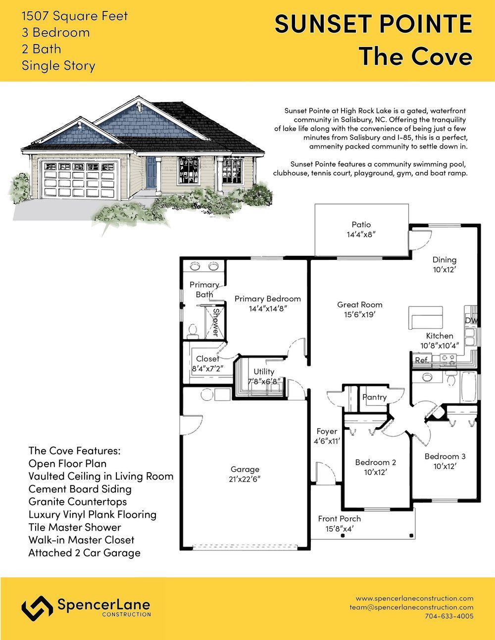 2D floor plan layout for the The Cove by Spencer Lane Construction in Sunset Pointe at High Rock Lake, Salisbury, NC (Image 1). 2D floor plan layout for the The Cove by Spencer Lane Construction in Sunset Pointe at High Rock Lake, Salisbury, NC (Image 1).