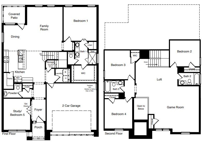 2D floor plan layout for the 2834 - The Redrock by D.R. Horton in Abbey Glen, Lubbock, TX (Image 1).