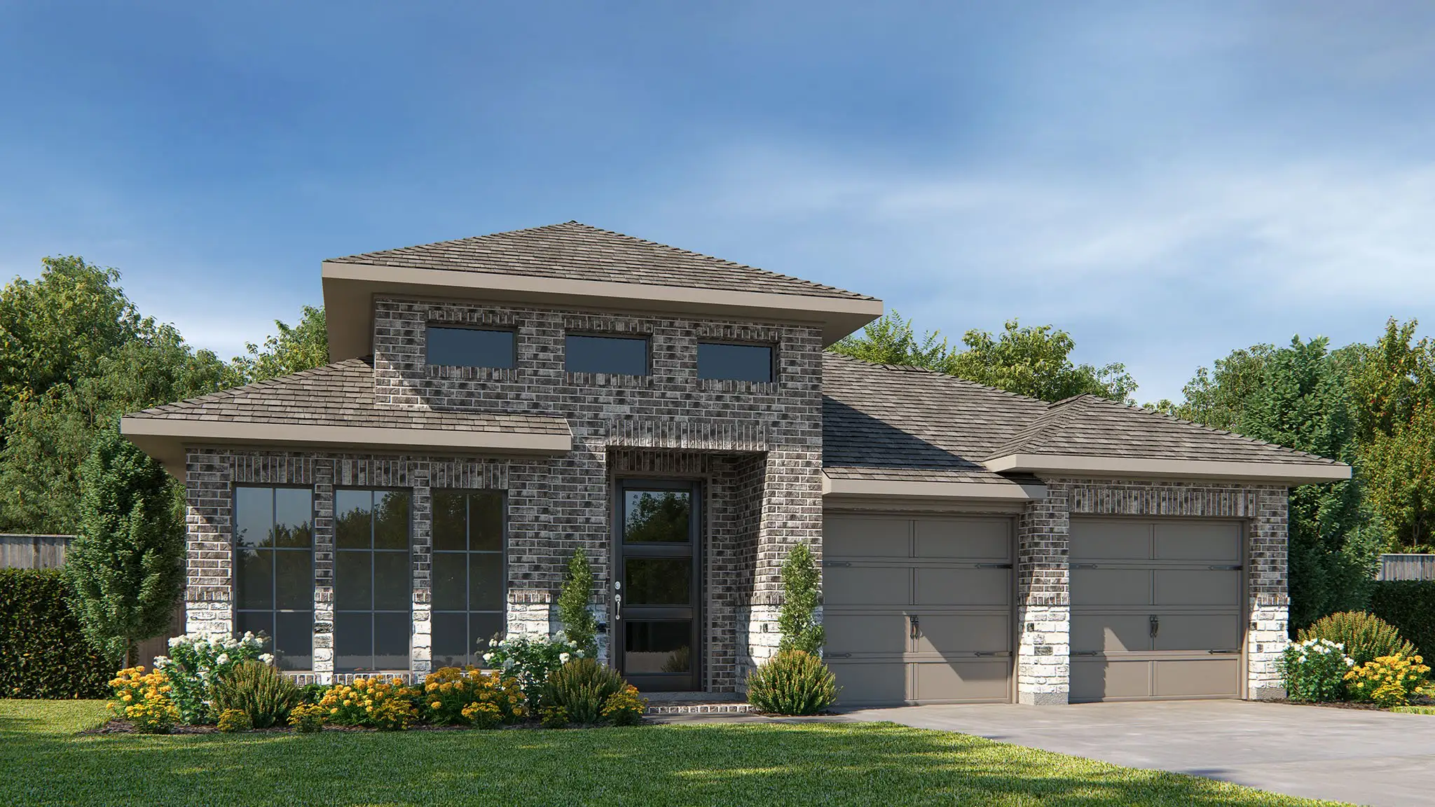 Front exterior of a new home in Corley Farms 50', Boerne, TX, highlighting curb appeal (Image 1).