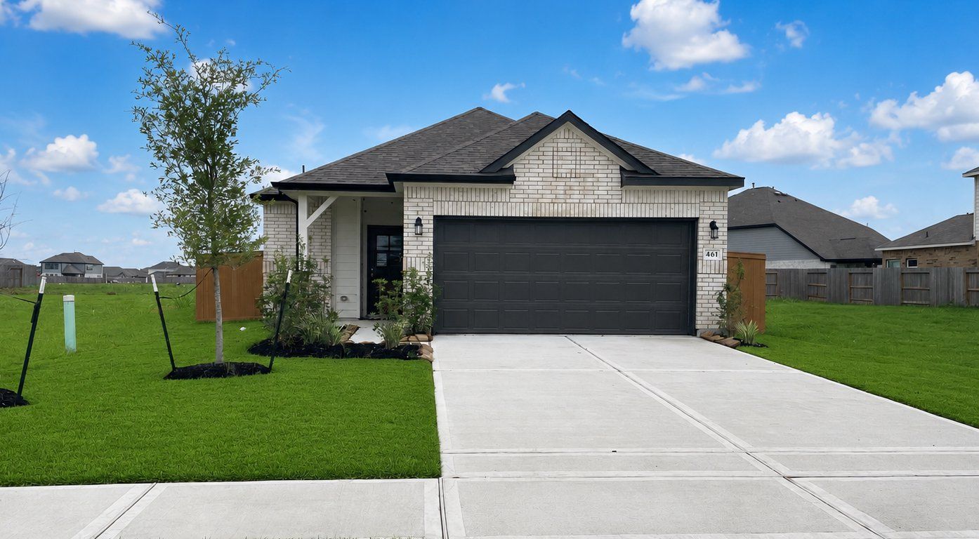 Front exterior of a new home in River Ranch, Dayton, TX, highlighting curb appeal (Image 1). Front exterior of a new home in River Ranch, Dayton, TX, highlighting curb appeal (Image 1).
