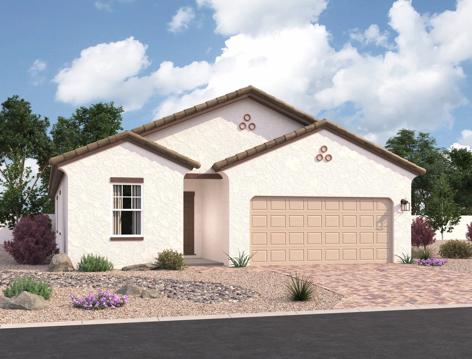 Front exterior of a new home in The Trails, Phoenix, AZ, highlighting curb appeal (Image 1). Front exterior of a new home in The Trails, Phoenix, AZ, highlighting curb appeal (Image 1).