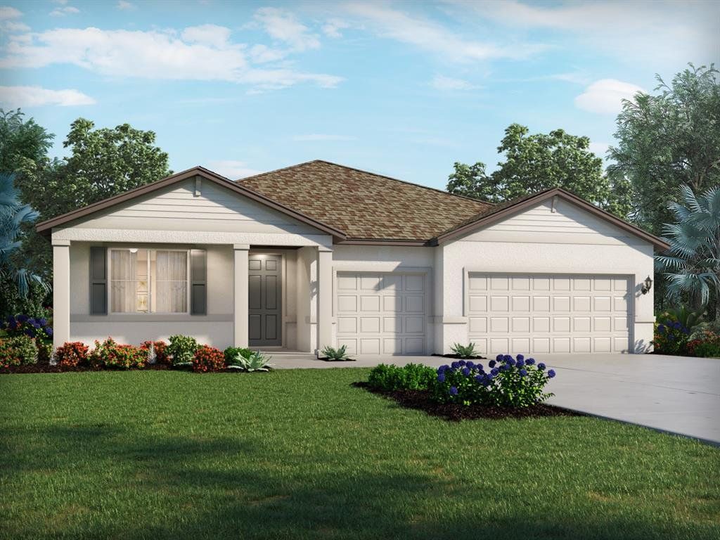 Front exterior of a new home in Oakfield Trails - Signature Series, Parrish, FL, highlighting curb appeal (Image 1). Front exterior of a new home in Oakfield Trails - Signature Series, Parrish, FL, highlighting curb appeal (Image 1).