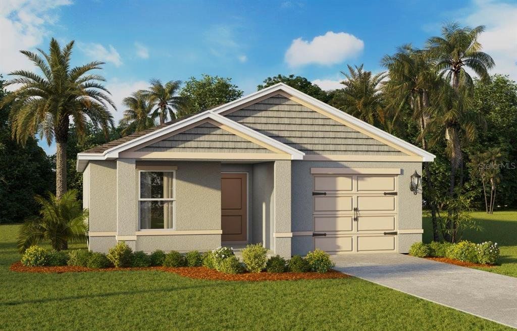 Front exterior of a new home in Leoma's Landing, Lake Wales, FL, highlighting curb appeal (Image 1). Front exterior of a new home in Leoma's Landing, Lake Wales, FL, highlighting curb appeal (Image 1).