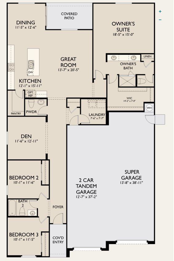 2D floor plan layout for the Ruby by Ashton Woods in Tobiano at Wales Ranch, San Tan Valley, AZ (Image 1).