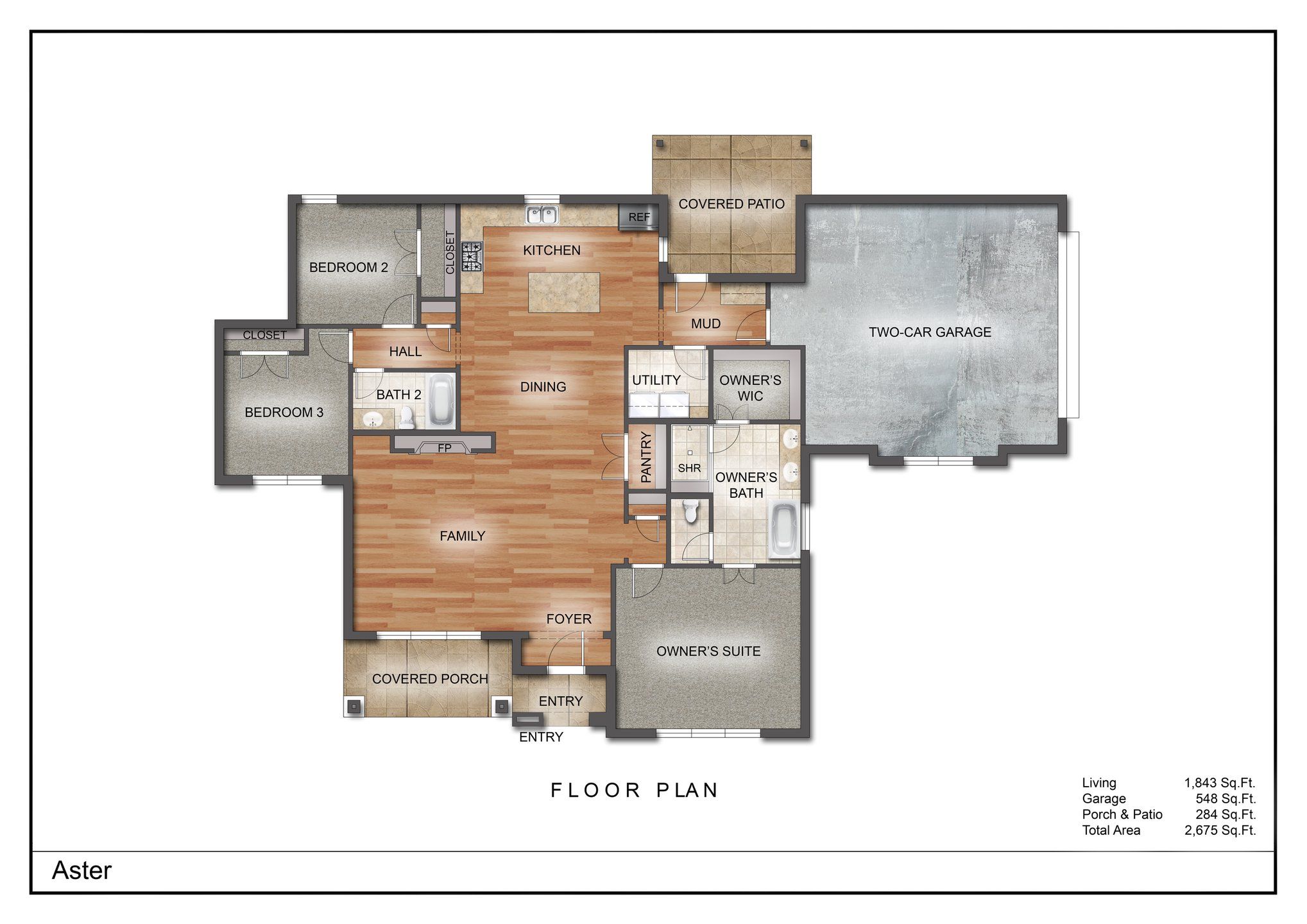 2D floor plan layout for the The Aster by Kenmark Homes in Zion Valley, Poolville, TX (Image 1). 2D floor plan layout for the The Aster by Kenmark Homes in Zion Valley, Poolville, TX (Image 1).