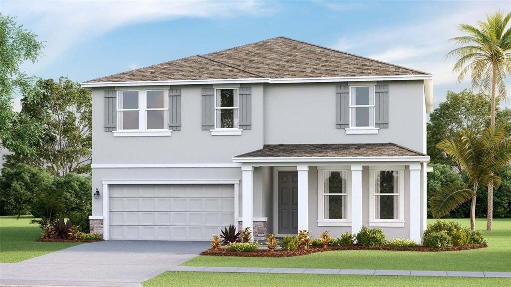 Front exterior of a new home in Bella Lago, Parrish, FL, highlighting curb appeal (Image 1). Front exterior of a new home in Bella Lago, Parrish, FL, highlighting curb appeal (Image 1).