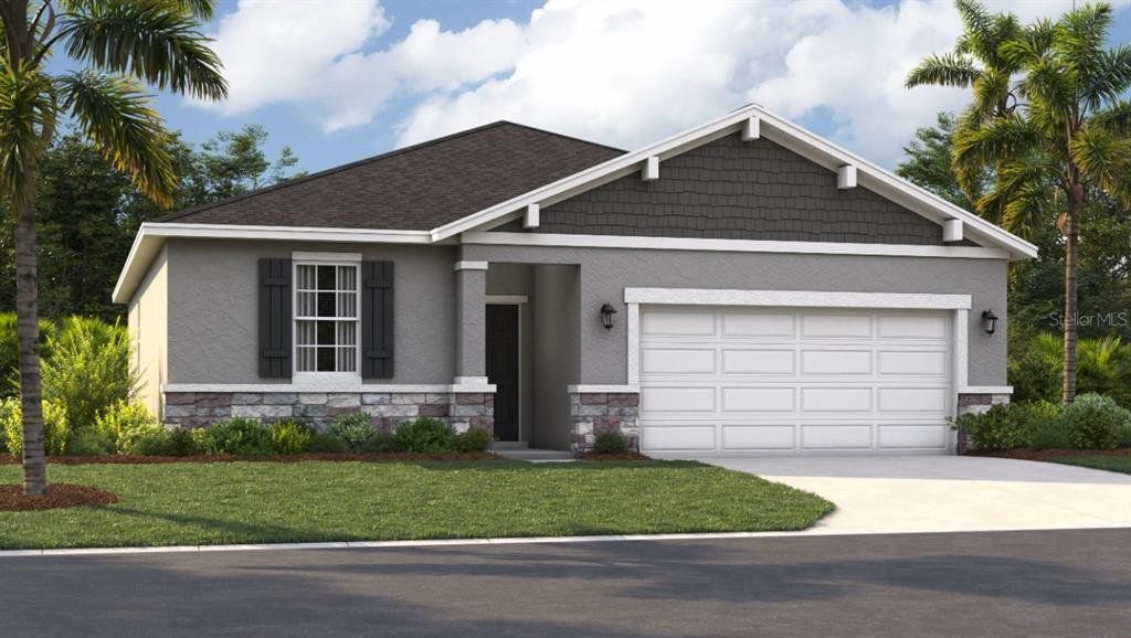 Front exterior of a new home in Sunset Lakes Estates, Mascotte, FL, highlighting curb appeal (Image 1). Front exterior of a new home in Sunset Lakes Estates, Mascotte, FL, highlighting curb appeal (Image 1).