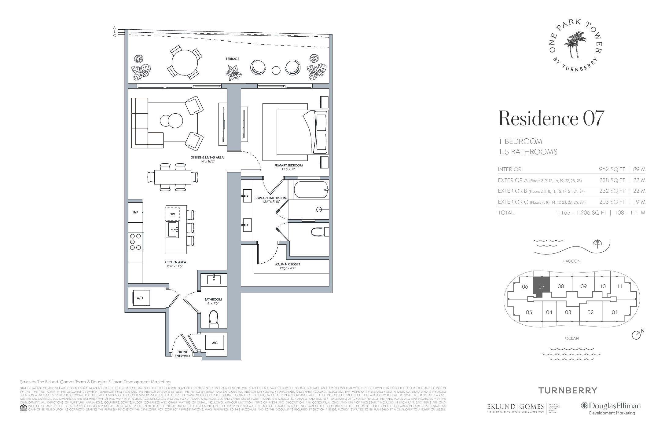 Image 1 representing the Residence 07 by Turnberry Associates in One Park Tower, Miami, FL.