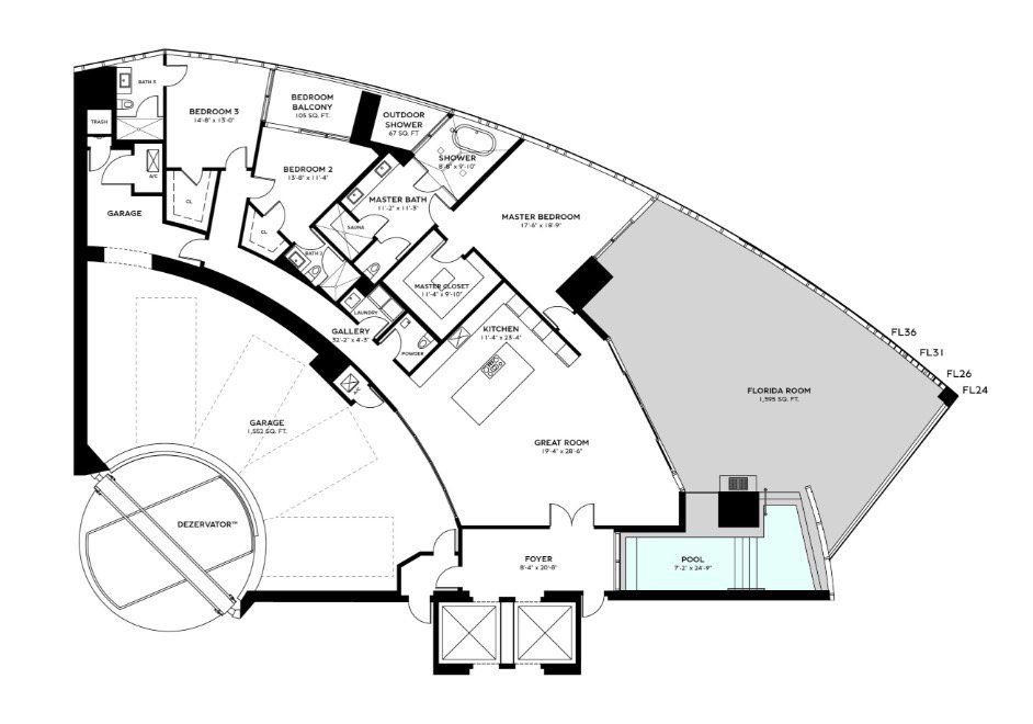 2D floor plan layout for the RESIDENCE ARNAGE - Floors 24 - 36 by Dezer Development in Bentley Residences, Sunny Isles Beach, FL (Image 1). 2D floor plan layout for the RESIDENCE ARNAGE - Floors 24 - 36 by Dezer Development in Bentley Residences, Sunny Isles Beach, FL (Image 1).