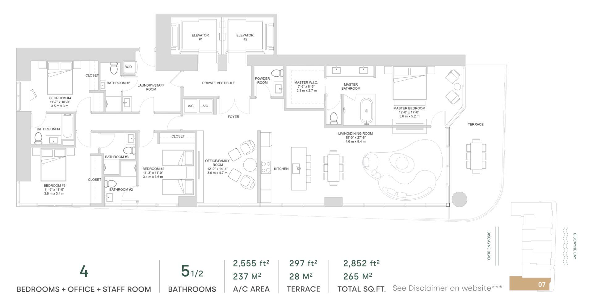 2D floor plan layout for the Line 07 - North Tower (Level 03 to 26) by The Melo Group in Aria Reserve, Miami, FL (Image 1).