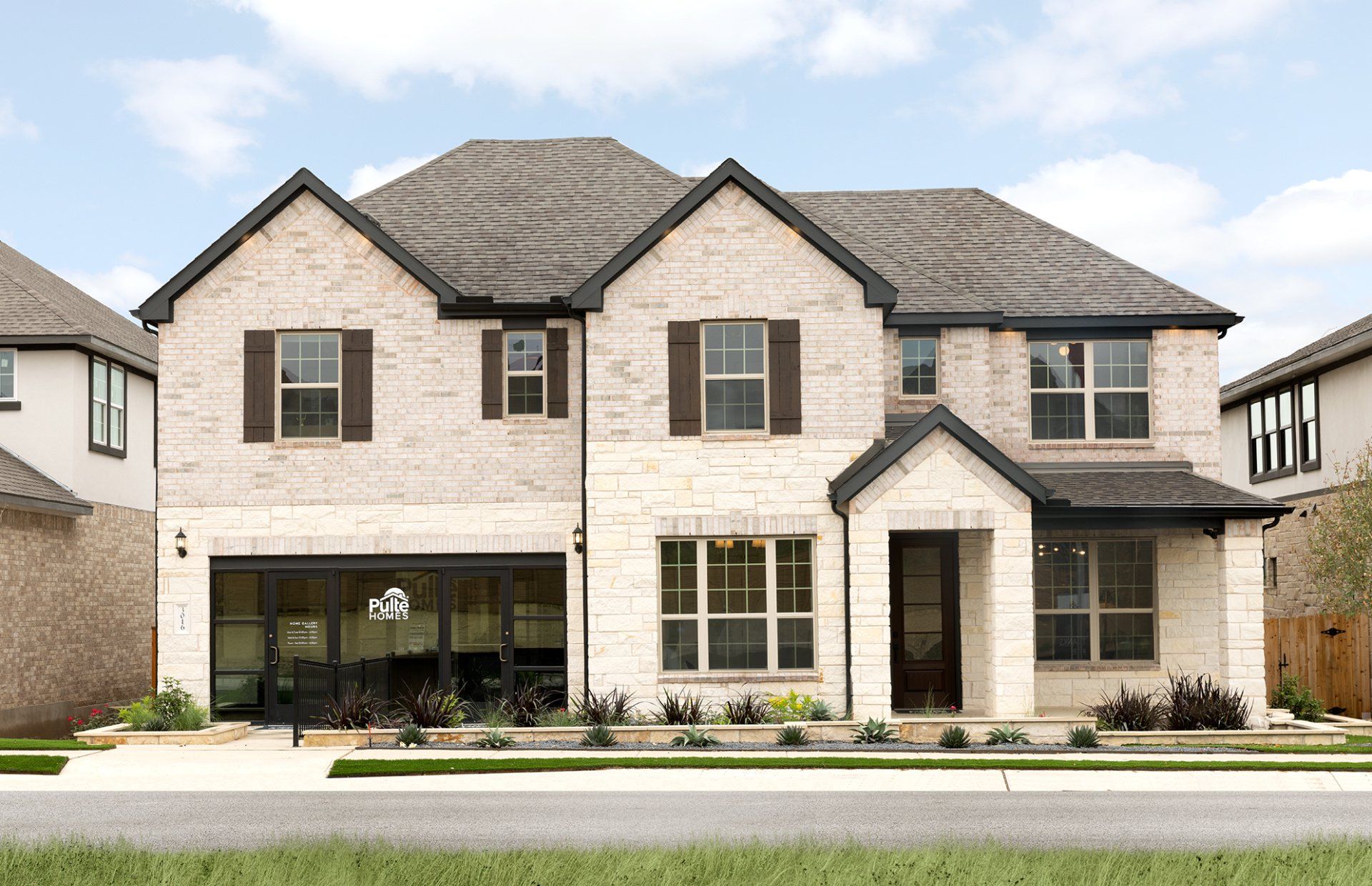 Front exterior of a new home in Bluffview Reserve, Leander, TX, highlighting curb appeal (Image 1). Front exterior of a new home in Bluffview Reserve, Leander, TX, highlighting curb appeal (Image 1).