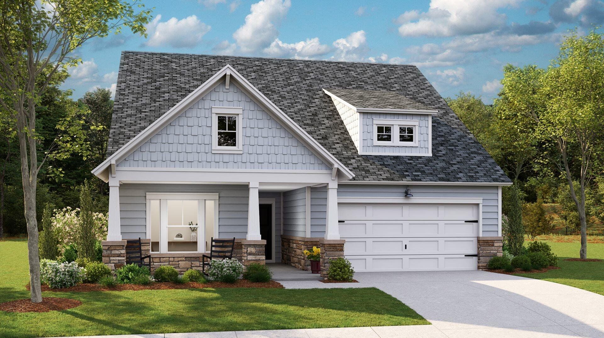 Front exterior of a new home in Horizons at Summers Corner | 55+: The Legends, Summerville, SC, highlighting curb appeal (Image 1).